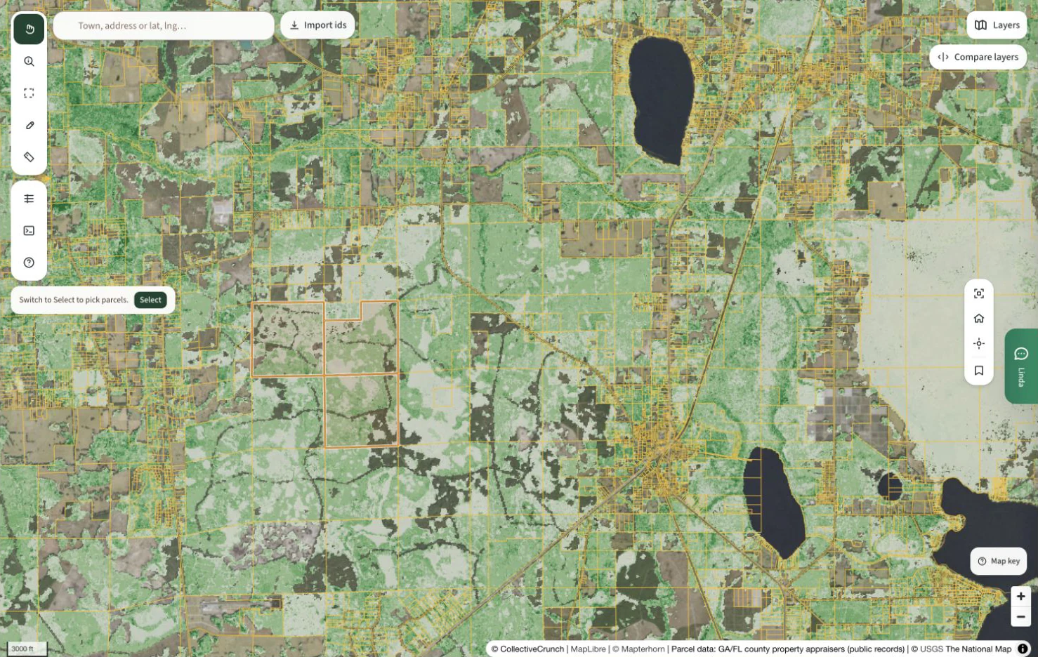 Captured CollectiveCrunch timber-weight layer over aerial imagery